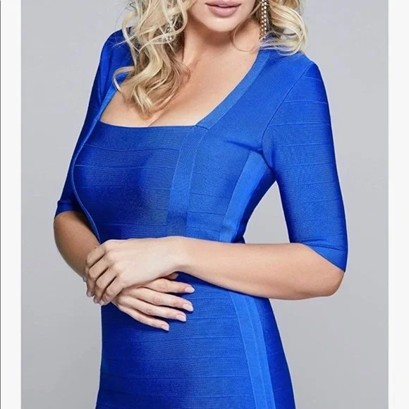 MARCIANO royal blue bandage dress size medium bodycon with sleeves - Picture 11 of 14